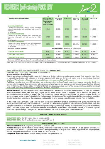 Price List Residence 2013 - Loano 2 Village