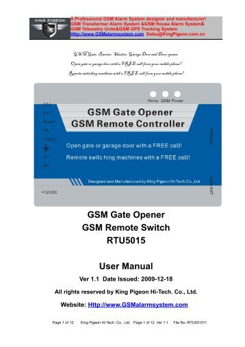GSM Gate Opener GSM Remote Switch RTU5015 User Manual Ver ...