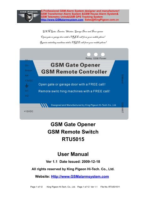 GSM Gate Opener GSM Remote Switch RTU5015 User Manual Ver ...