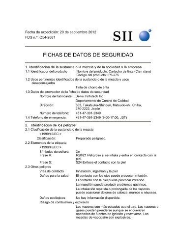 FICHAS DE DATOS DE SEGURIDAD - Seiko I Infotech Inc.