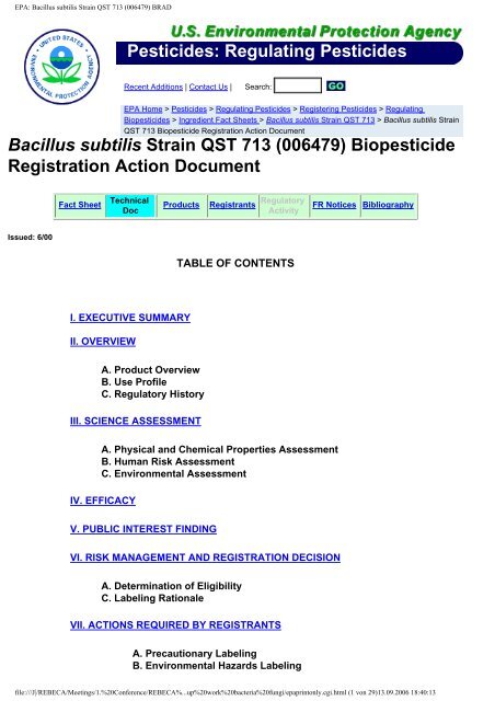 EPA: Bacillus subtilis Strain QST 713 (006479) BRAD - REBECA