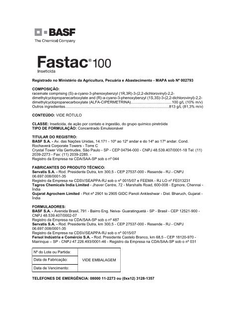 Bula Fastac 100 - Basf