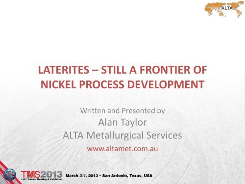 laterites - ALTA Metallurgical Services