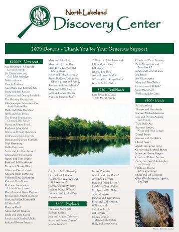 Annual Donors Report 2009 (PDF) - North Lakeland Discovery Center