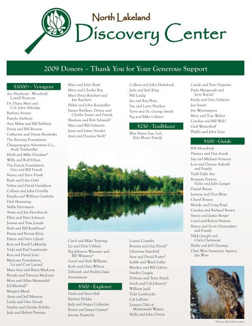 Annual Donors Report 2009 (PDF) - North Lakeland Discovery Center