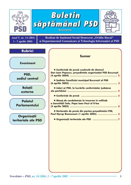 Newsletter nr. 14 - Institutul Social Democrat "Ovidiu Sincai"