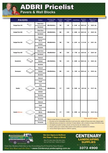 edenstone price guide - Centenary Landscaping Supplies