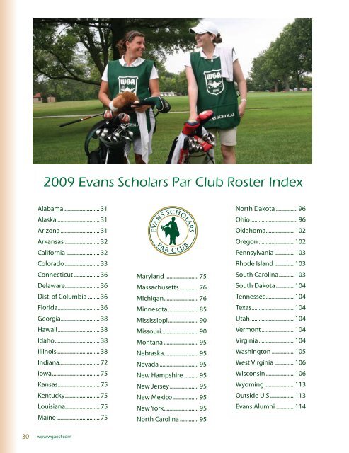 2009 Evans Scholars Par Club Roster Index