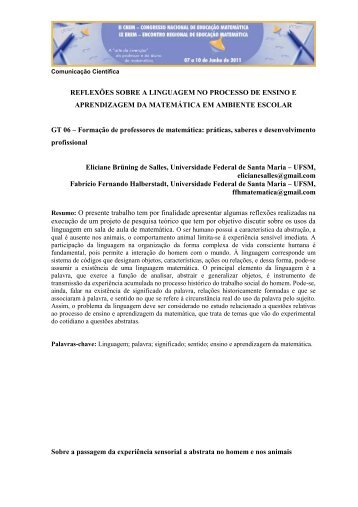 REFLEXÕES SOBRE A LINGUAGEM NO PROCESSO DE ENSINO ...