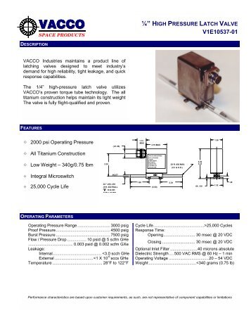 High Pressure Latch Valves - Vacco