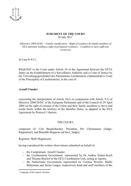 Judgment of the Court in English - EFTA Court