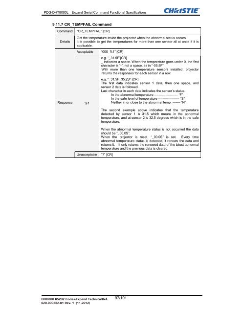 Christie DHD800 Serial Communications Protocol-Extended