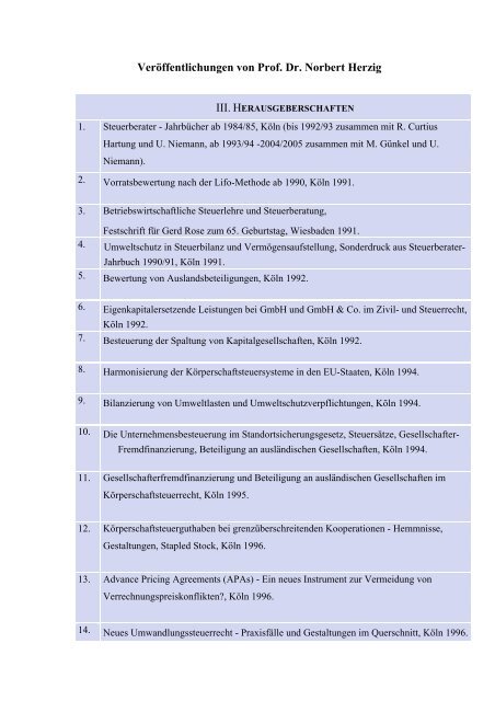 VerÃ¶ffentlichungen von Prof. Dr. Norbert Herzig