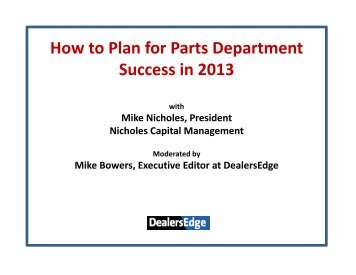 How to Plan for Parts Department Success in 2013 - DealersEdge