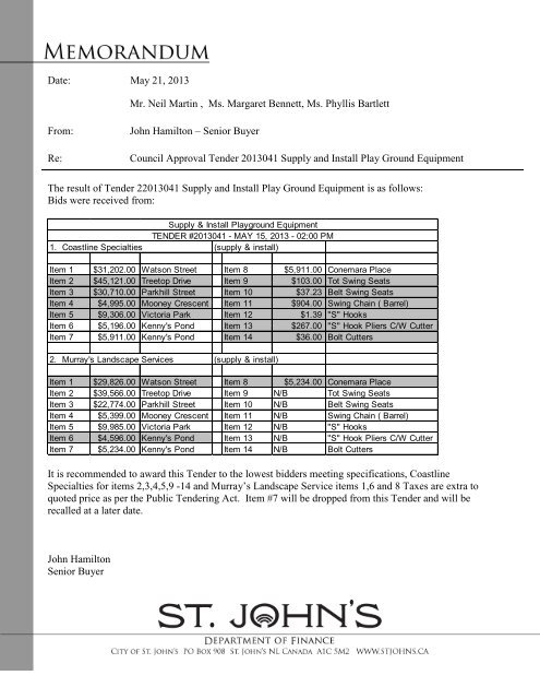 AGENDA REGULAR MEETING MAY 27 , 2013 4 ... - City of St. John's