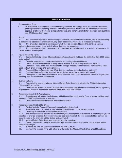 CNS Material Request Form