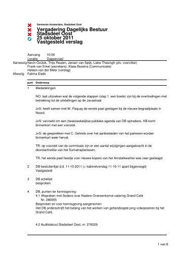 DB-verslag 25 oktober 2011 - Stadsdeel Oost - Gemeente Amsterdam