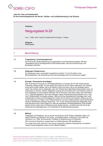 Neigungstest N-29 - Fachgruppe Diagnostik - SDBB