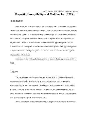 Laboratory Exercise 5: Magnetic Susceptibility and Multinuclear NMR