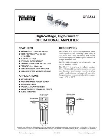 High-Voltage, High-Current OPERATIONAL AMPLIFIER OPA544