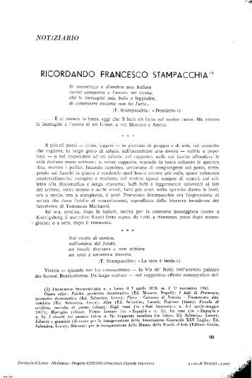 RICORDANDO FRANCESCO STAMPACCHIA - culturaservizi.it