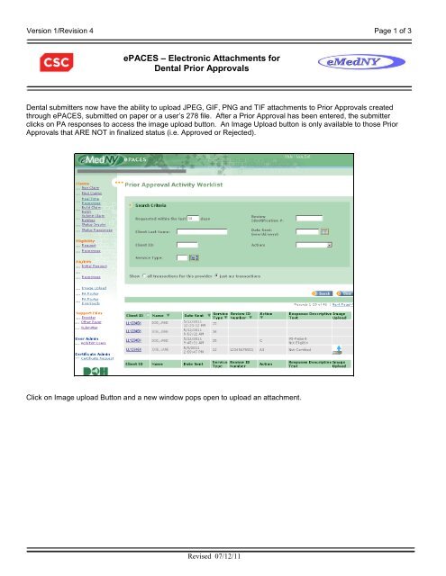ePACES â€“ Electronic Attachments for Dental Prior  - eMedNY