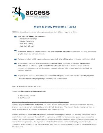 Work & Study Programs â 2012