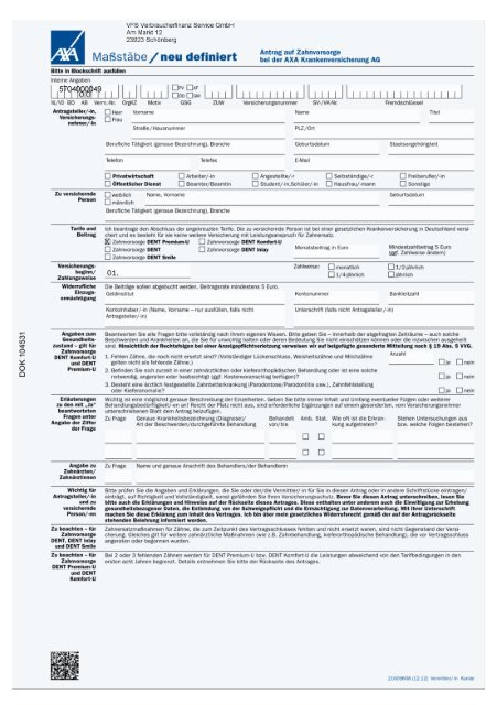 Antrag AXA Dent Premium (PDF) - Zahnversicherungs-tarif.de