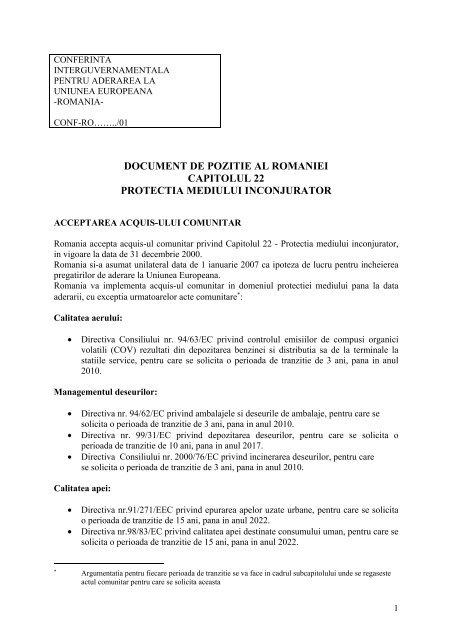 document de pozitie al romaniei capitolul 22 protectia mediului ...