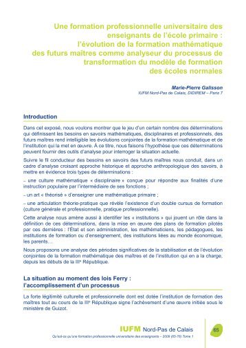 Une formation professionnelle universitaire des enseignants ... - IUFM