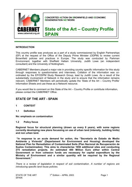 State of the Art â Country Profile SPAIN - CABERNET