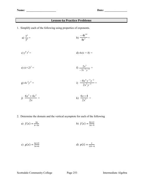 Lesson 6a – Practice Problems - Scottsdale Community College ...