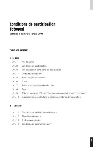 Conditions de participation Totogoal - Swisslos