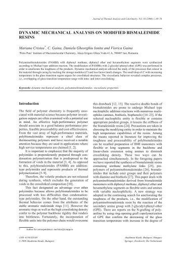 dynamic mechanical analysis on modified bismaleimide resins