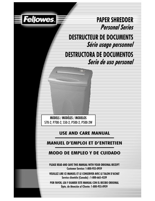 PAPER SHREDDER Personal Series DESTRUCTEUR ... - Fellowes