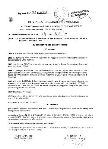 determinazione dirigenziale n. 126 del 16 dicembre 2011