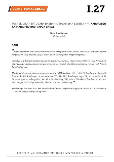 penyelidikan batubara daerah kaimana dan sekitarnya, kabupaten ...