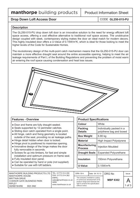 GL250-015-PU Drop Down Loft Door Insulated to 0.15 W/mÂ²k