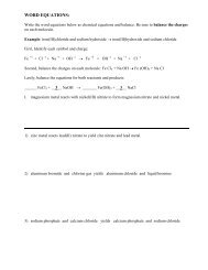 word equations - balancing worksheet - Avon Chemistry