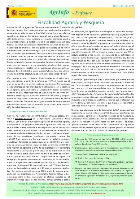 Agrinfo Enfoque nÂº3 (julio 07). Fiscalidad Agraria y Pesquera