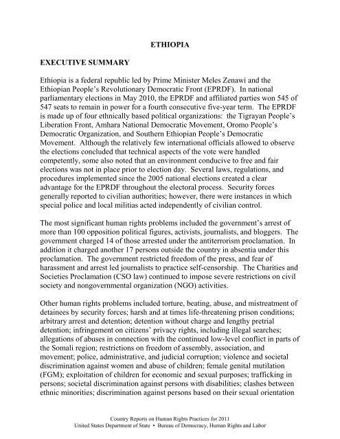 Ethiopia executive summary - US Department of State