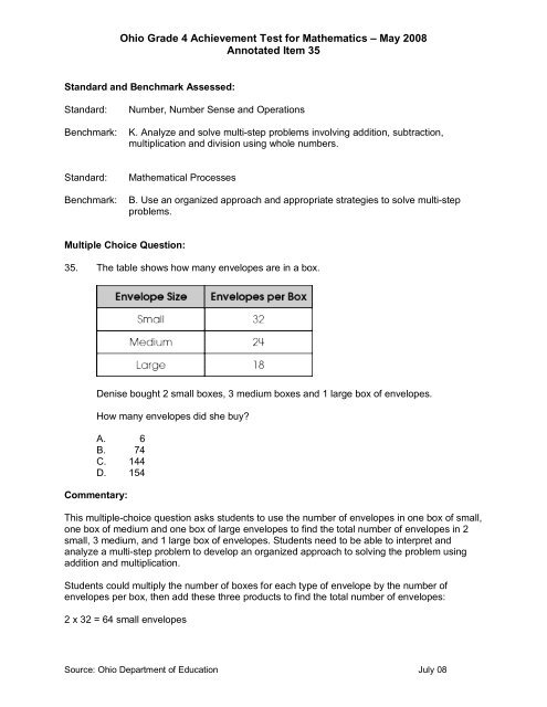 Ohio Grade 4 Achievement Test For Mathematics May 2008