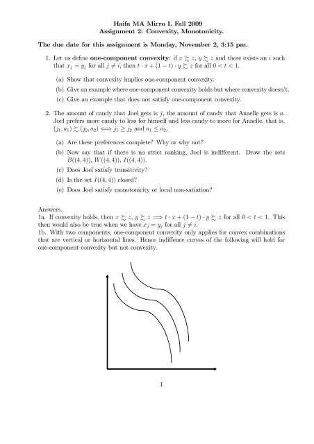 Haifa Ma Micro I Fall 09 Assignment 2 Convexity Monotonicity