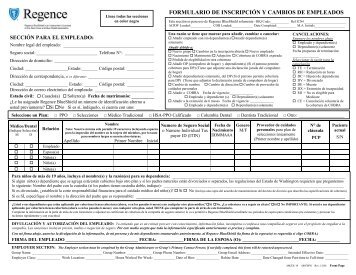 ANH Employee Enrollment & Change Form - Regence BlueShield