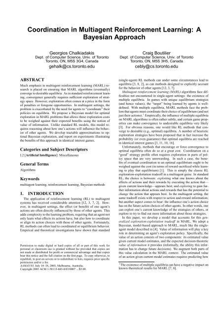 Coordination in Multiagent Reinforcement Learning: A Bayesian ...