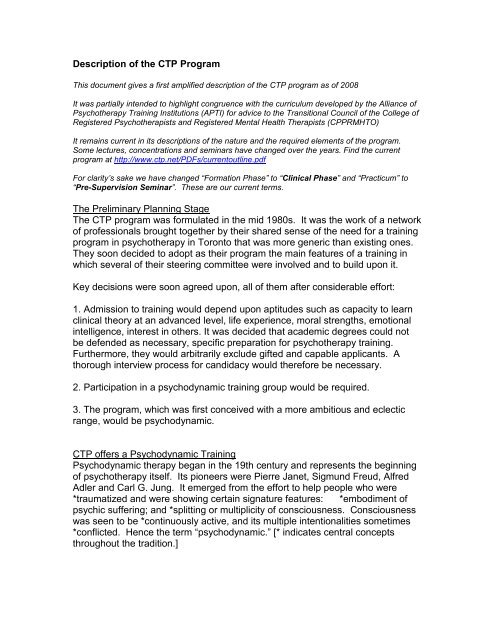 A Complete Description of the CTP PROGRAM - Centre for Training ...