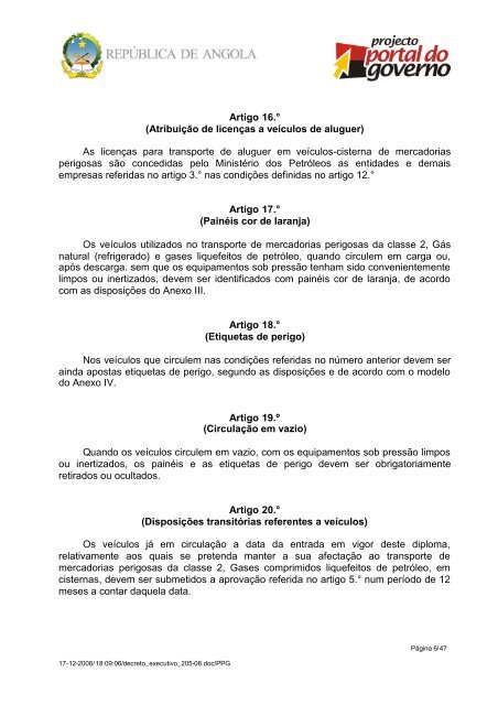 Regulamento sobre o Transporte de Gases CombustÃ­veis por ... - saflii