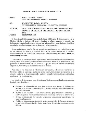 1 memorandum servicio de biblioteca para - EXTRANET - Hospital ...