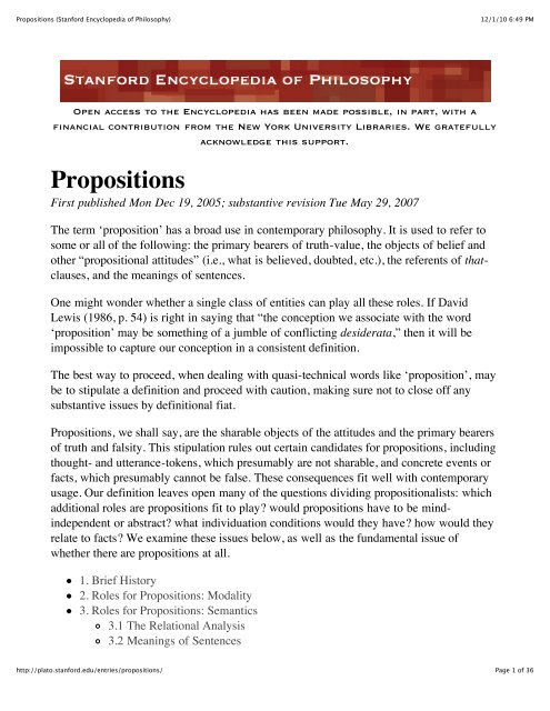 Propositions Stanford Encyclopedia Of Philosophy