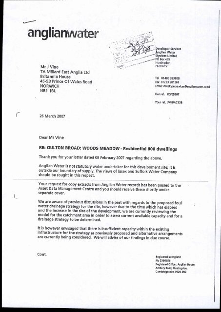 Appendix D Letter from Anglian Water dated 26 March 2007